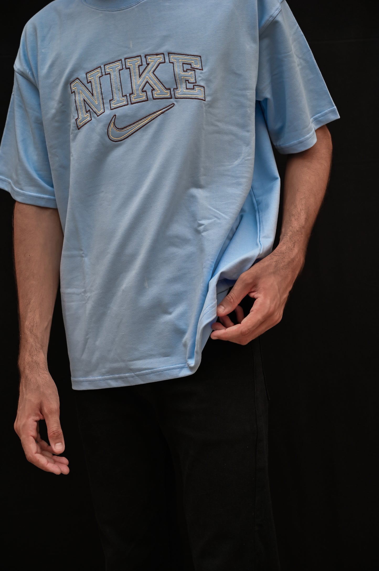 Light Blue Nike Logo Embroidered Tshirt – Oversized Fit