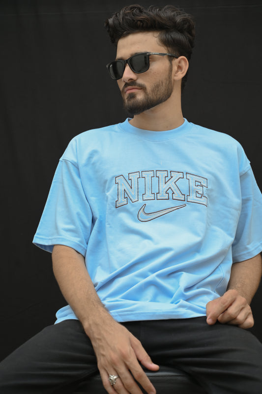 Light Blue Nike Logo Embroidered Tshirt – Oversized Fit