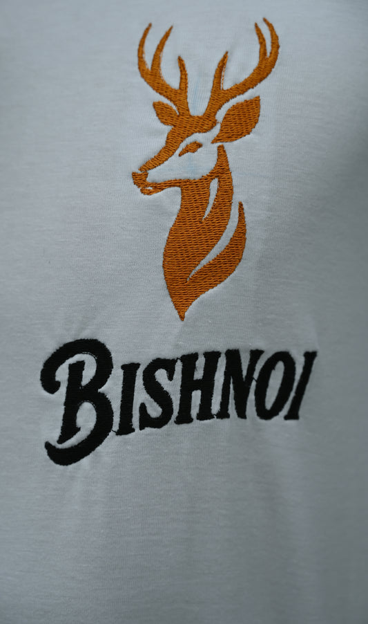 Bishnoi Logo Embroidered T-Shirt – Golden Deer Edition