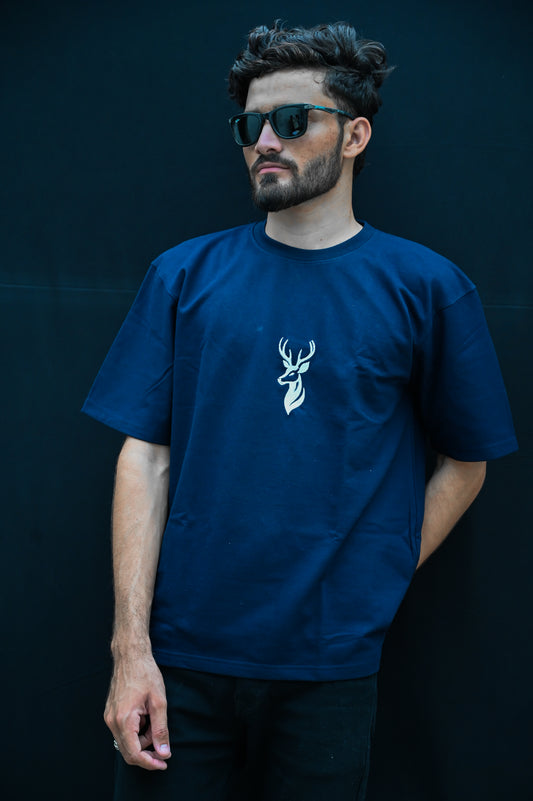 Unisex Streetwear T-Shirt – Deer Head Stitch on Navy