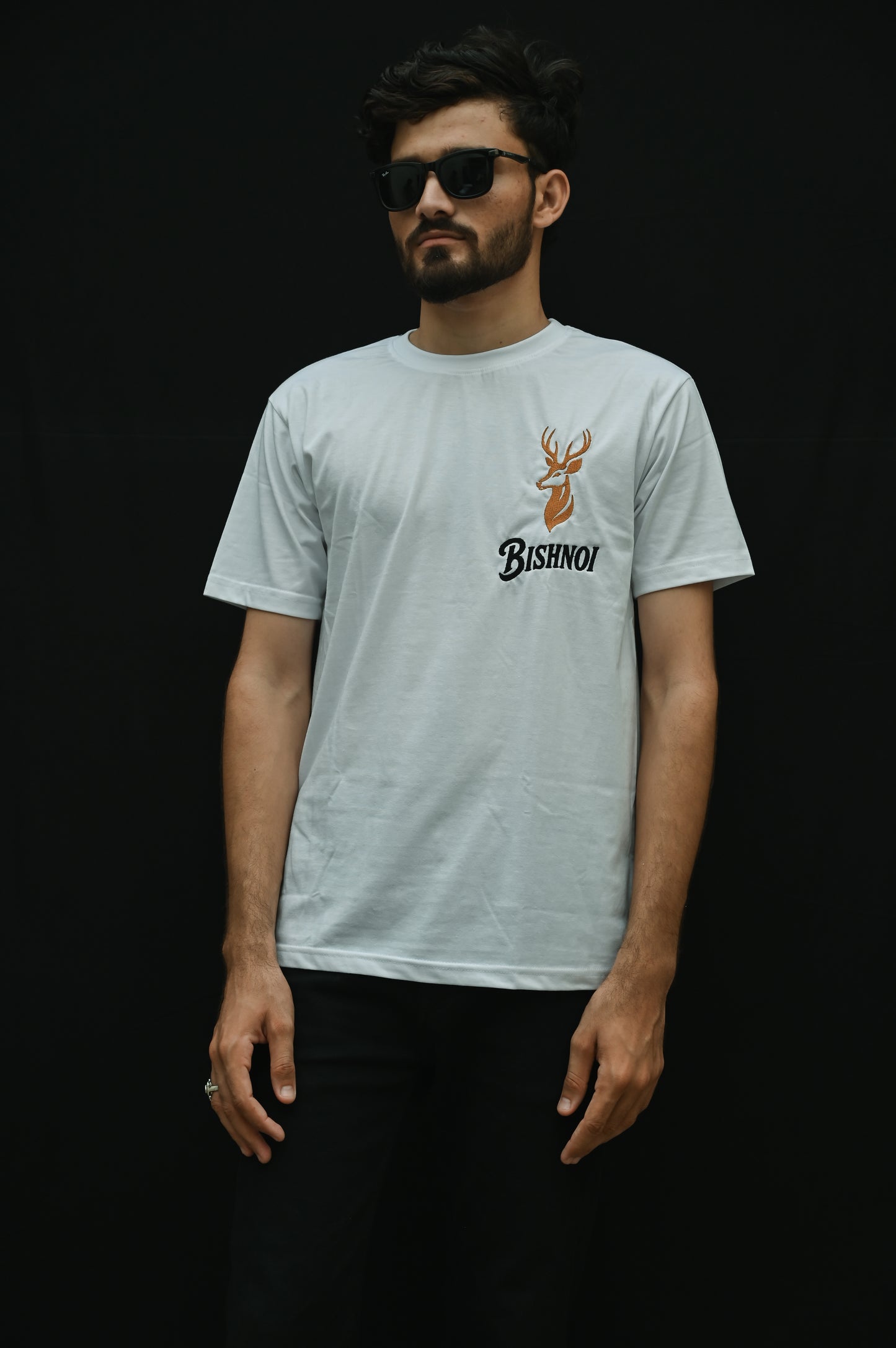 Bishnoi Logo Embroidered T-Shirt – Golden Deer Edition